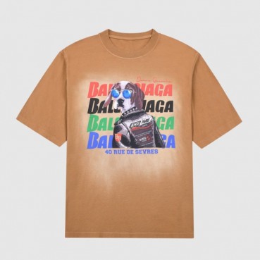 발렌시아가 남성 크루넥 카멜 반팔티 - Mens Camel Tshirts 