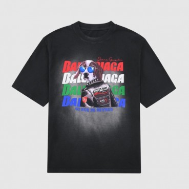 발렌시아가 남성 크루넥 블랙 반팔티 - Mens Black Tshirts 