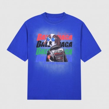 발렌시아가 남성 크루넥 블루 반팔티 - Mens Blue Tshirts 