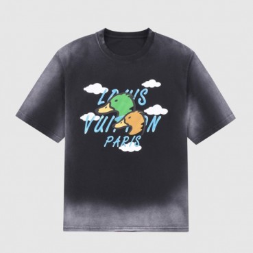 루이비통 남성 블랙 크루넥 반팔티 - Mens Black Tshirts 