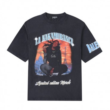 발렌시아가 남성 크루넥 블랙 반팔티 - Mens Black Tshirts 