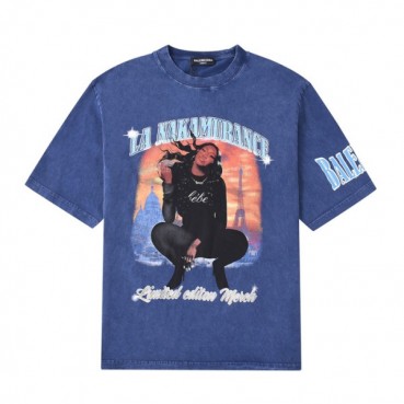발렌시아가 남성 크루넥 블루 반팔티 - Mens Blue Tshirts 