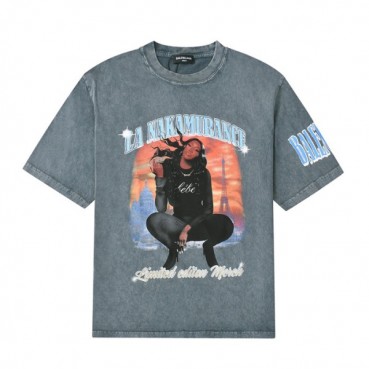 발렌시아가 남성 크루넥 블루 반팔티 - Mens Blue Tshirts 