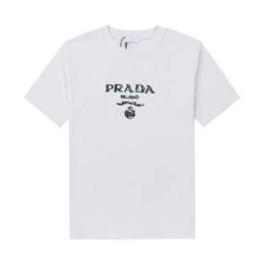 프라다 남성 크루넥 화이트 반팔티 - Mens White Tshirts 