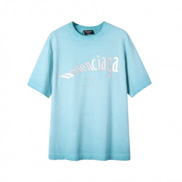 발렌시아가 남성 크루넥 블루 반팔티 - Mens Blue Tshirts 