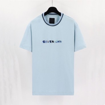 지방시 남성 크루넥 블루 반팔티 - Mens Blue Tshirts 