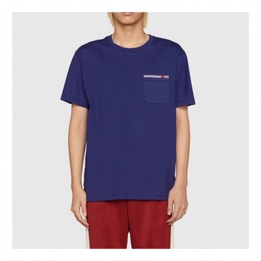 구찌 남성 크루넥 블루 반팔티 - Mens Blue Tshirts 