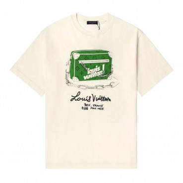 루이비통 남성 아이보리 크루넥 반팔티 - Mens Ivory Tshirts 