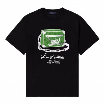 루이비통 남성 블랙 크루넥 반팔티 - Mens Black Tshirts 