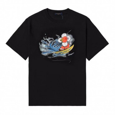 루이비통 남성 블랙 크루넥 반팔티 - Mens Black Tshirts 