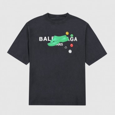 발렌시아가 남성 크루넥 블랙 반팔티 - Mens Black Tshirts 