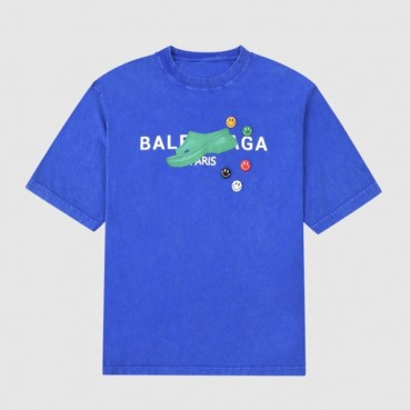 발렌시아가 남성 크루넥 블루 반팔티 - Mens Blue Tshirts 