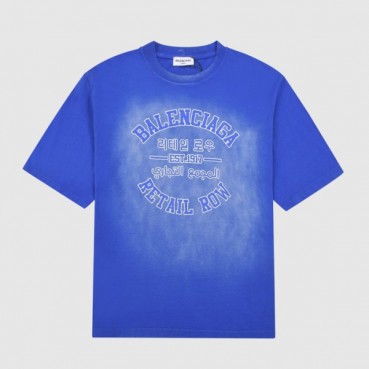발렌시아가 남성 크루넥 블루 반팔티 - Mens Blue Tshirts 