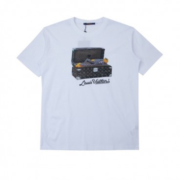 루이비통 남성 크루넥 화이트 반팔티 - Mens White Tshirts 