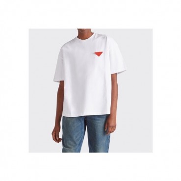 프라다 남성 크루넥 화이트 반팔티 - Mens White Tshirts 