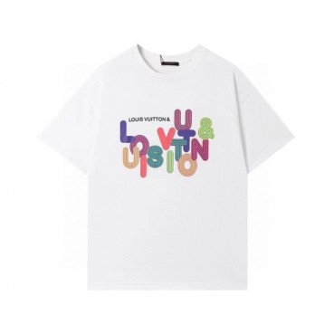 루이비통 남성 크루넥 화이트 반팔티 - Mens White Tshirts 