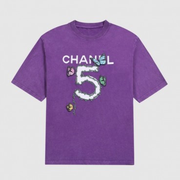 샤넬 여성 크루넥 퍼플 반팔티 - Womens Purple Tshirts 