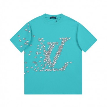 루이비통 남성 크루넥 블루 반팔티 - Mens Blue Tshirts 