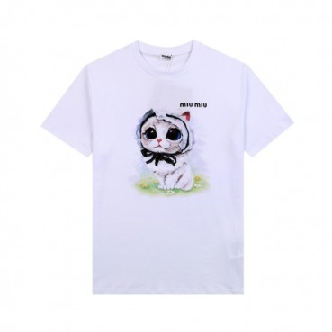 미우미우 여성 크루넥 화이트 반팔티 - Ladys White Tshirts 