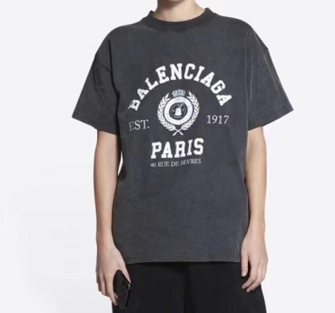 발렌시아가 남성 크루넥 블랙 반팔티 - Mens Black Tshirts 