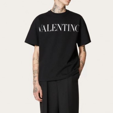 발렌티노 남성 블랙 크루넥 반팔티 - Mens Black Tshirts 