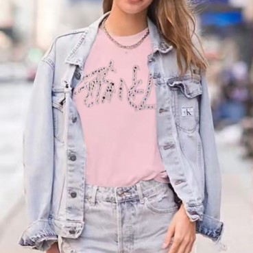샤넬 여자 크루넥 핑크 반팔티 - Womens Pink Tshirts 