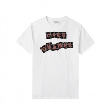 샤넬 남/여 크루넥 화이트 반팔티 - Unisex White Tshirts 