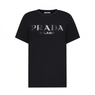 프라다 남성 크루넥 블랙 반팔티 - Mens Black Tshirts 
