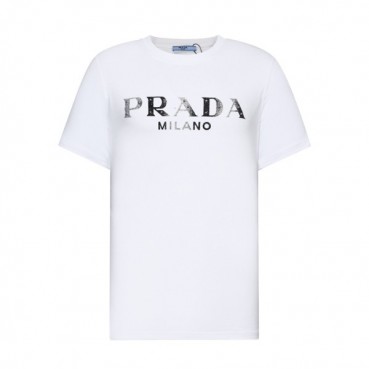프라다 남성 크루넥 화이트 반팔티 - Mens White Tshirts 