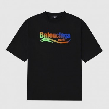 발렌시아가 남성 크루넥 블랙 반팔티 - Mens Black Tshirts 