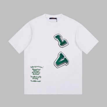 루이비통 남성 크루넥 화이트 반팔티 - Mens White Tshirts 