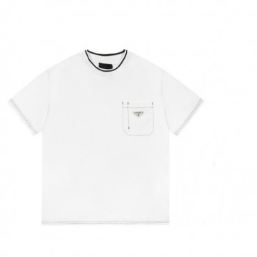 프라다 남성 크루넥 화이트 반팔티 - Mens White Tshirts 