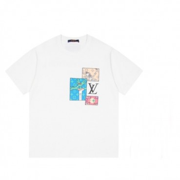 루이비통 남성 크루넥 화이트 반팔티 - Mens White Tshirts 