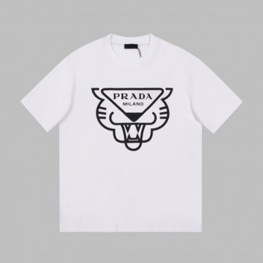 프라다 남성 크루넥 화이트 반팔티 - Mens White Tshirts 