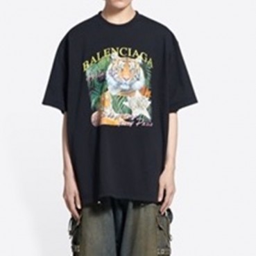 발렌시아가 남성 크루넥 블랙 반팔티 - Mens Black Tshirts 