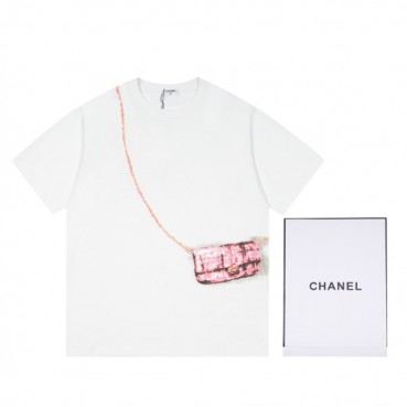 샤넬 남/여 크루넥 화이트 반팔티 - Unisex White Tshirts 