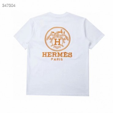 에르메스 남자 크루넥 화이트/블랙 반팔티 - Mens White Tshirts 
