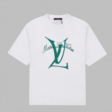 루이비통 남성 크루넥 화이트 반팔티 - Mens White Tshirts 