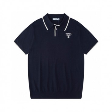 프라다 남성 네이비 블랙 반팔티 - Mens Navy Tshirts 