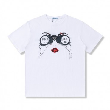 프라다 남성 크루넥 화이트 반팔티 - Mens White Tshirts 