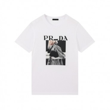 프라다 남성 크루넥 화이트 반팔티 - Mens White Tshirts 