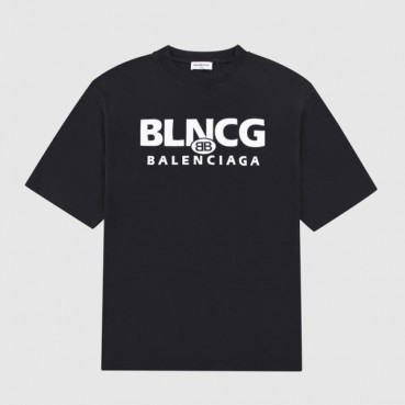 발렌시아가 남성 크루넥 블랙 반팔티 - Mens Black Tshirts 
