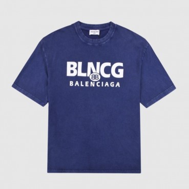 발렌시아가 남성 크루넥 블루 반팔티 - Mens Blue Tshirts 