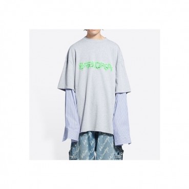 발렌시아가 남성 크루넥 그레이 반팔티 - Mens Gray Tshirts 