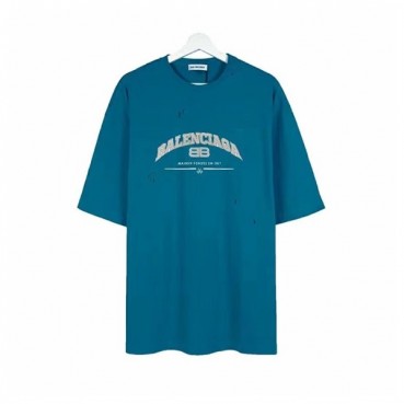 발렌시아가 남성 크루넥 블루 반팔티 - Mens Blue Tshirts 