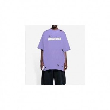 발렌시아가 남성 크루넥 퍼플 반팔티 - Mens Purple Tshirts 