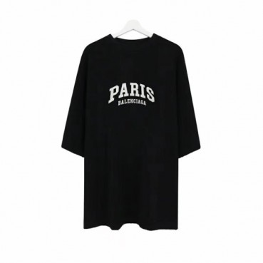 발렌시아가 남성 크루넥 블랙 반팔티 - Mens Black Tshirts 