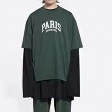 발렌시아가 남성 크루넥 그린 반팔티 - Mens Green Tshirts 