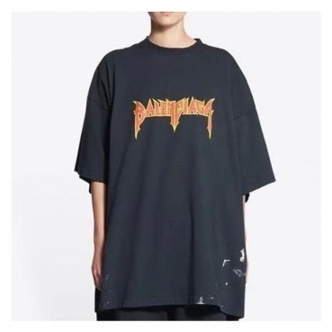 발렌시아가 남성 크루넥 블랙 반팔티 - Mens Black Tshirts 