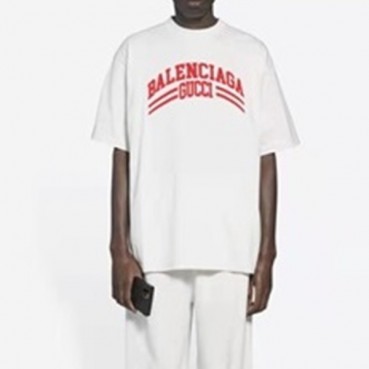 발렌시아가 남성 크루넥 화이트 반팔티 - Mens White Tshirts 